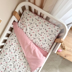 Set lenjerie de schimb pentru patut bebe 3 piese Crengute roz